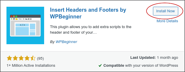 WordPress - Insert Headers and Footers plugin install