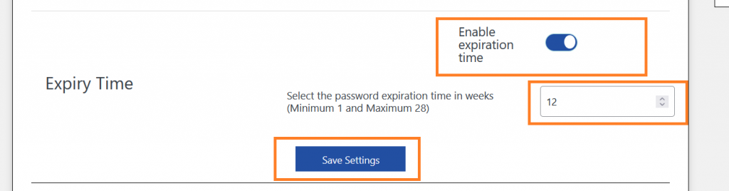 Password Expiry time setting page